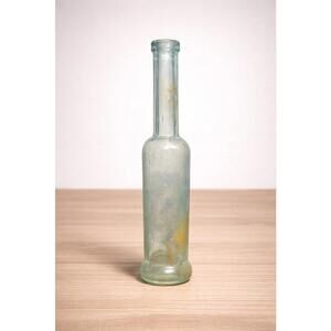 Antique 1890s Aqua Glass Florida Water / Condiment /Tonic Bottle, 1.5x7.75”